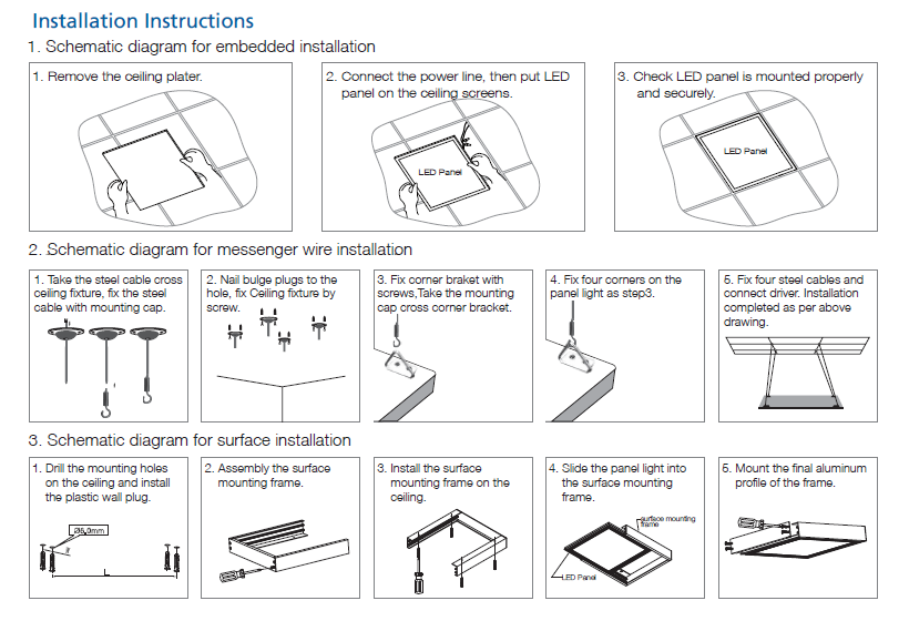 สีเดียว 125lm / w 100lm / w 1-10V ลดแสงนำแสงแผง Single color 125lm/w 100lm/w 1-10V dimming led panel light